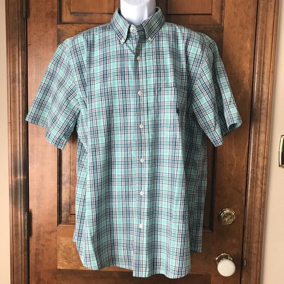 Chaps Green & Blue Plaid Short Sleeve Casual Button Down Shirt X-Large - Picture 1 of 12